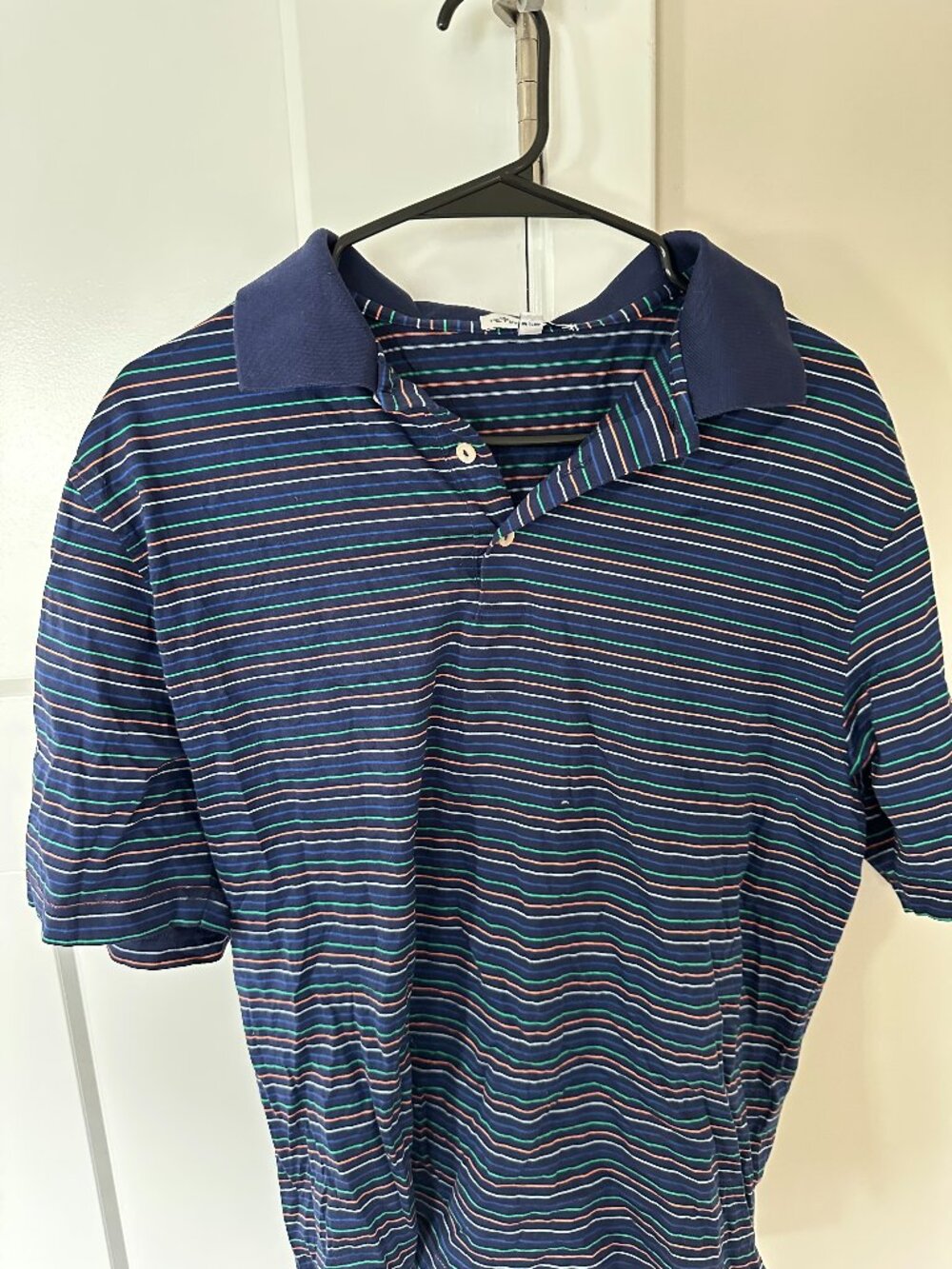 Navy, Green, Orange Stripped Peter Millar Golf Polo - Size Large